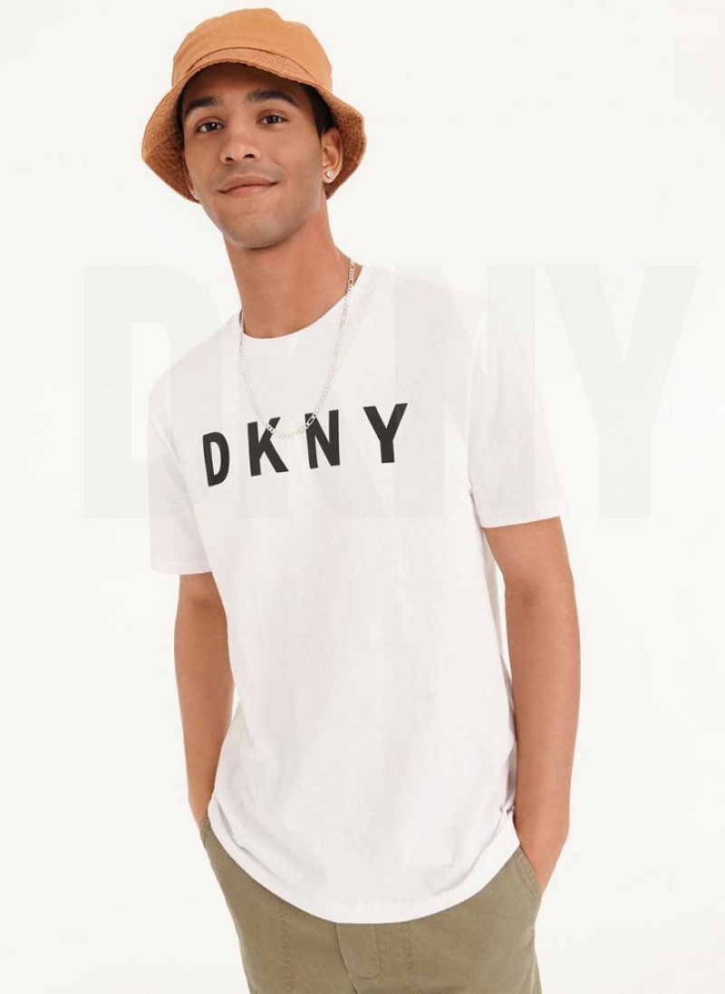 DKNY Classic Logo Men\'s T Shirts White | Ireland_D1453