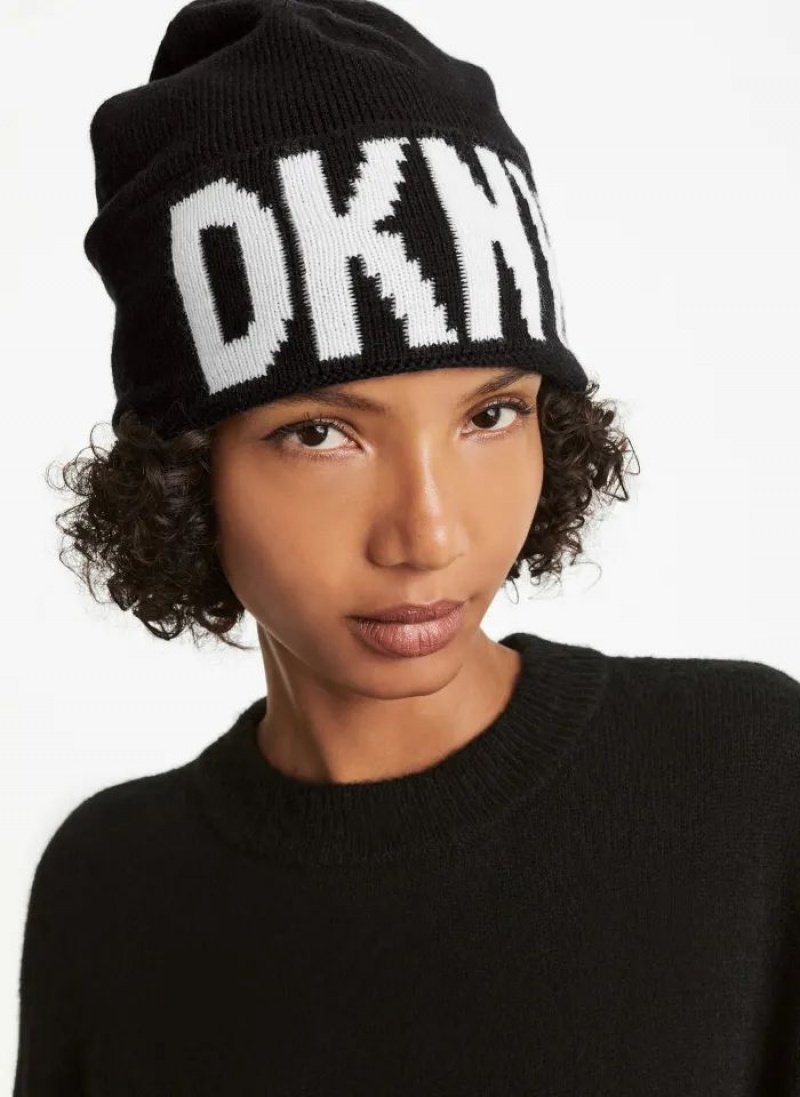 DKNY Classic Logo Women\'s Beanie Black | Ireland_D1343