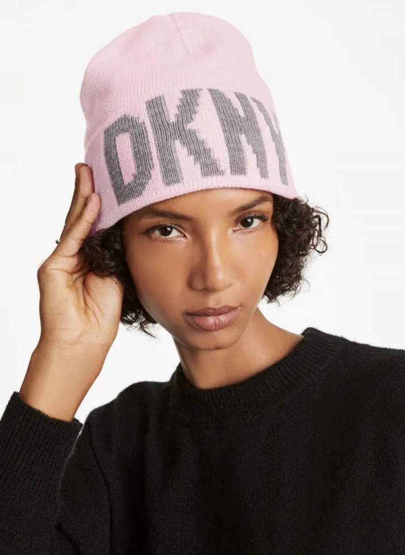 DKNY Classic Logo Women\'s Beanie Pink | Ireland_D1348