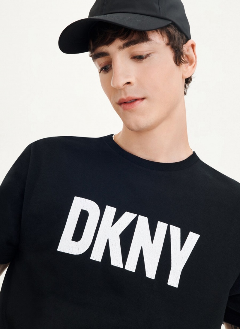 DKNY Clean Front Logo Men's T Shirts Black | Ireland_D0115