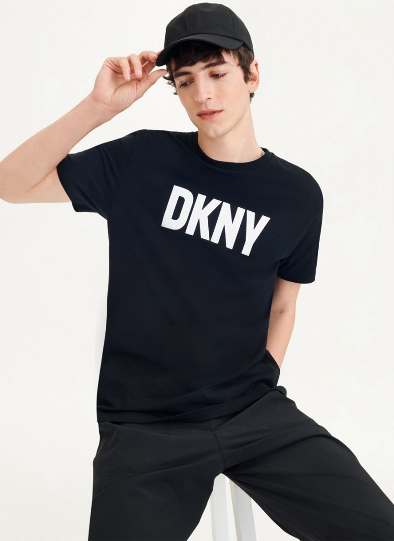 DKNY Clean Front Logo Men's T Shirts Black | Ireland_D0115