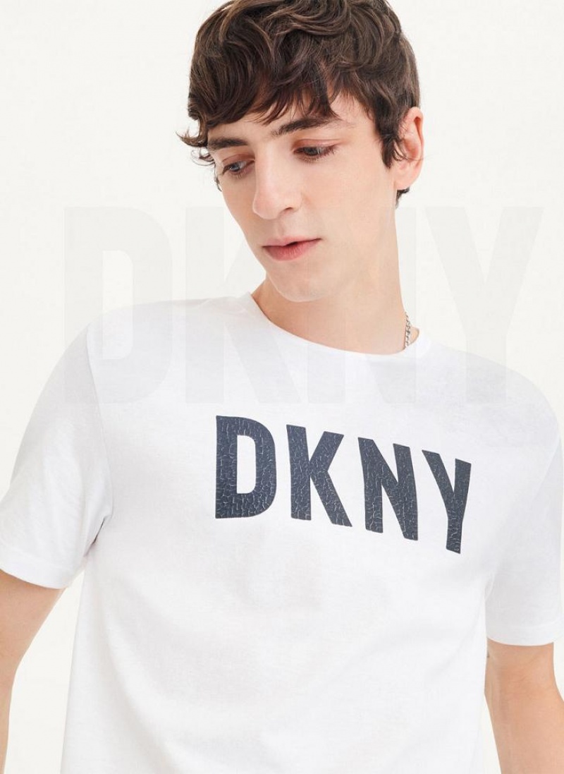 DKNY Clean Front Logo Men's T Shirts White | Ireland_D1676