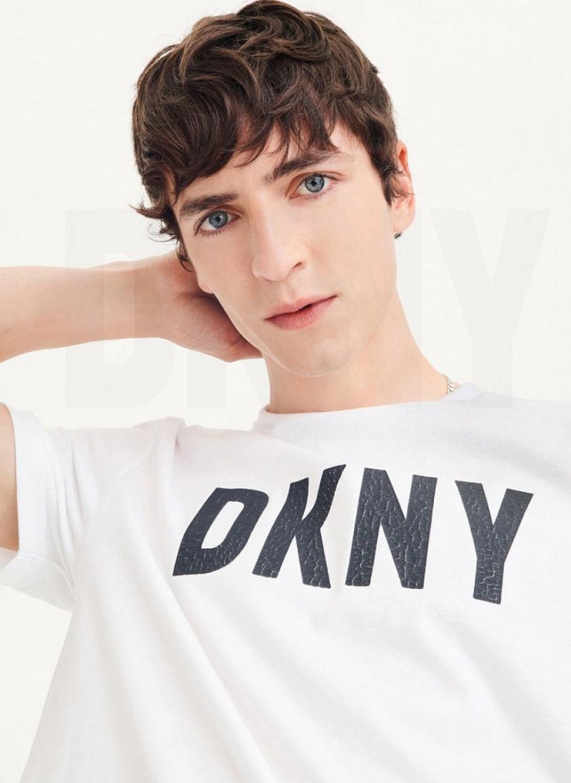 DKNY Clean Front Logo Men's T Shirts White | Ireland_D1676