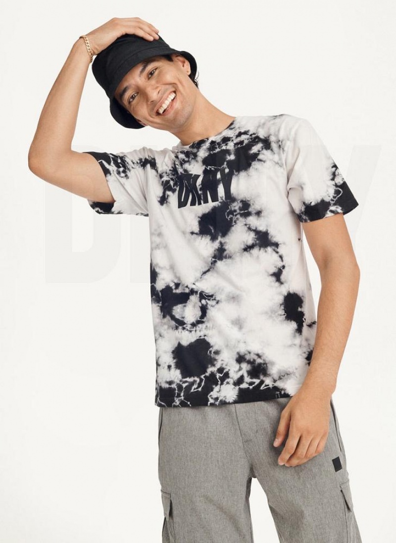 DKNY Cloud Wash Logo Men's T Shirts Black | Ireland_D1899