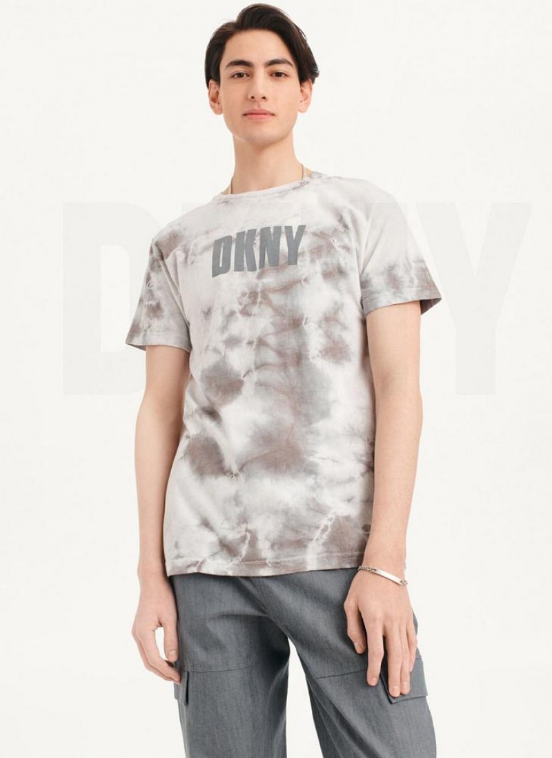 DKNY Cloud Wash Logo Men's T Shirts Grey | Ireland_D0715