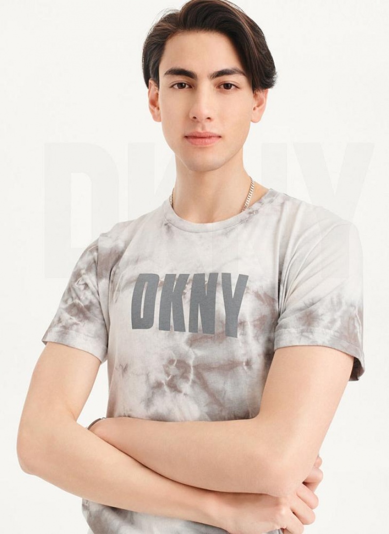 DKNY Cloud Wash Logo Men's T Shirts Grey | Ireland_D0715