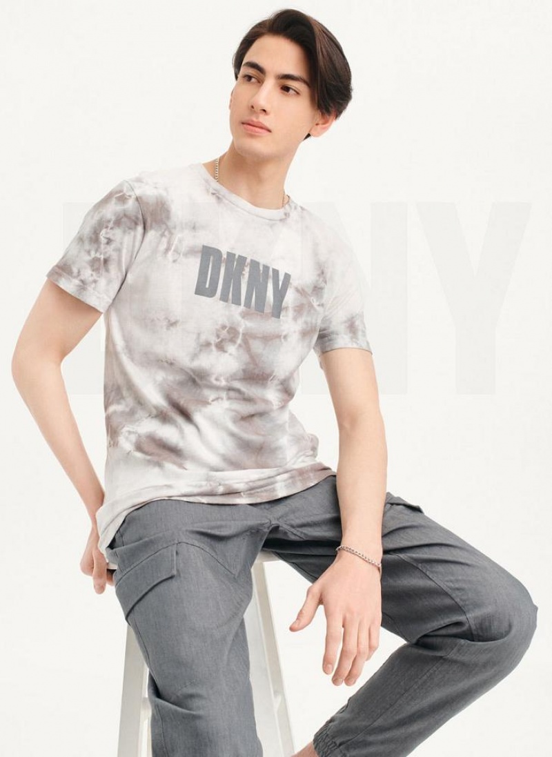 DKNY Cloud Wash Logo Men\'s T Shirts Grey | Ireland_D0715