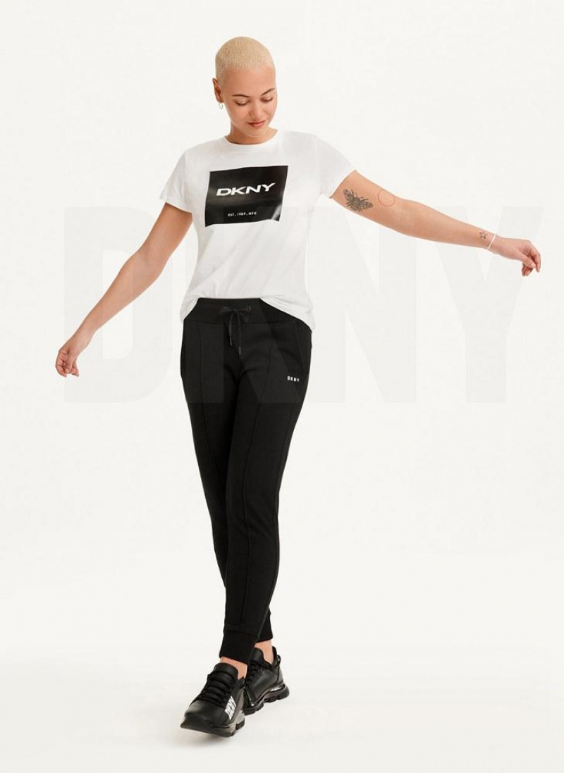 DKNY Coated Box Logo Women's T Shirts White | Ireland_D1482