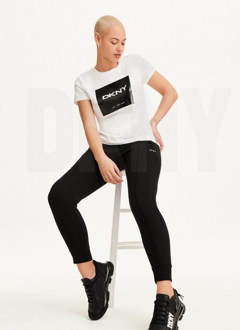 DKNY Coated Box Logo Women's T Shirts White | Ireland_D1482