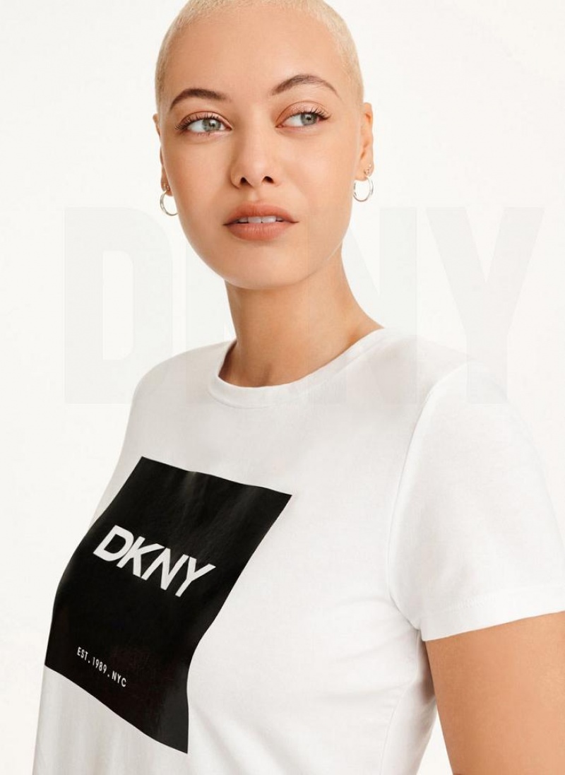 DKNY Coated Box Logo Women's T Shirts White | Ireland_D1482