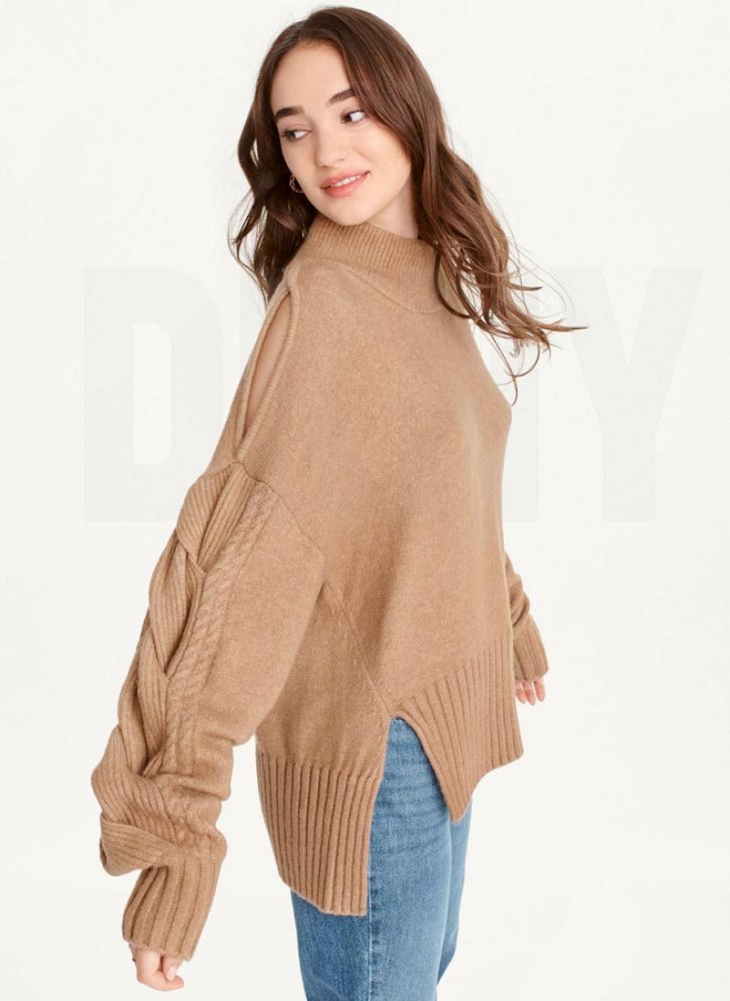 DKNY Cold-Shoulder Women\'s Sweaters Brown | Ireland_D0500