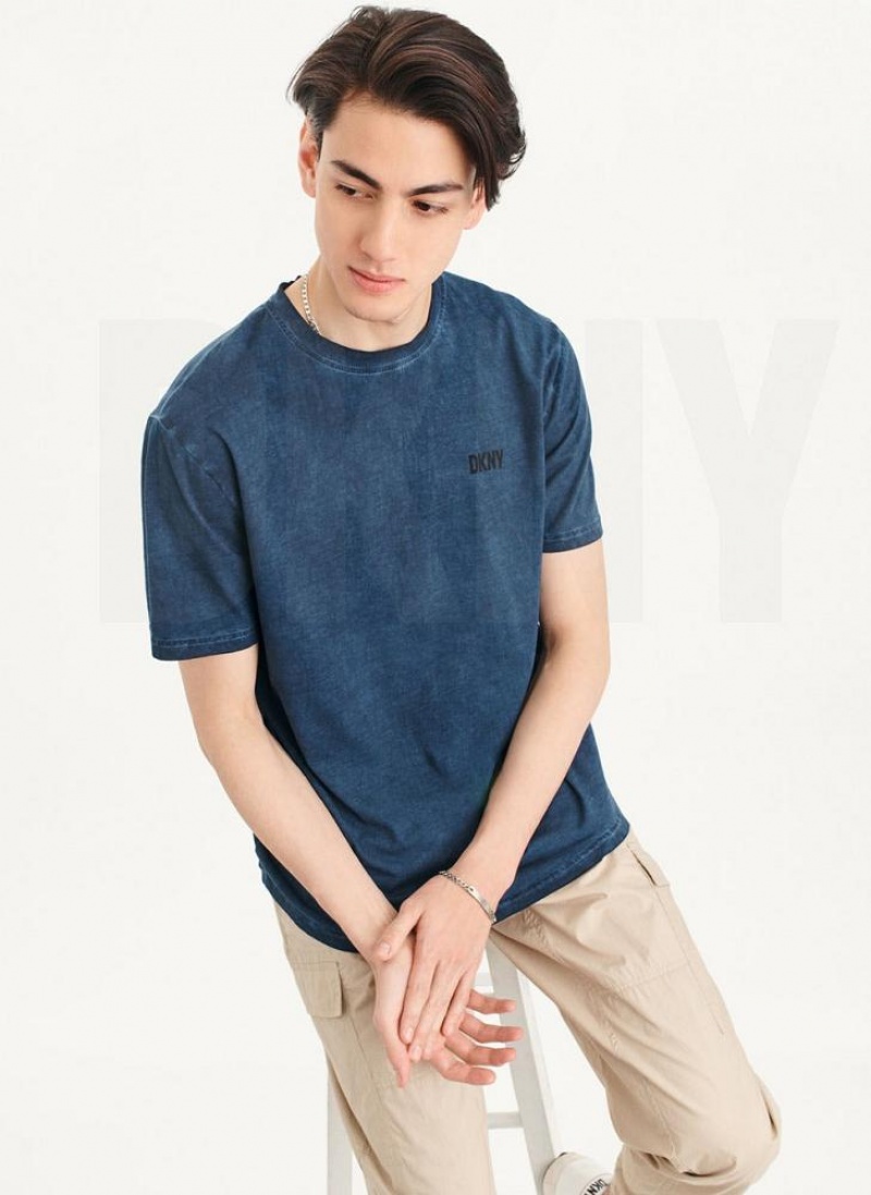 DKNY Cold Pigment Dyed Men's T Shirts Navy | Ireland_D1476