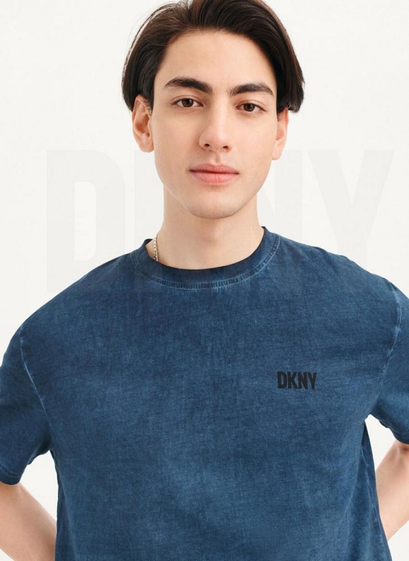 DKNY Cold Pigment Dyed Men\'s T Shirts Navy | Ireland_D1476