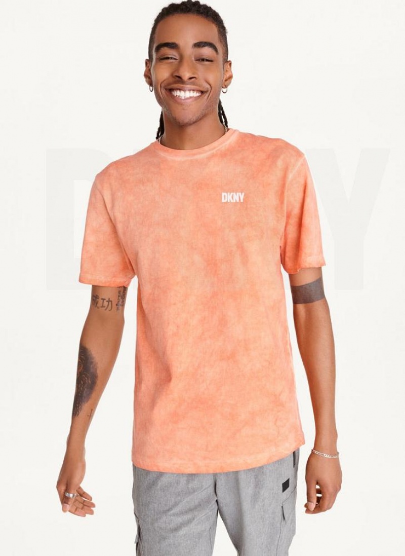 DKNY Cold Pigment Dyed Men\'s T Shirts Orange | Ireland_D0198