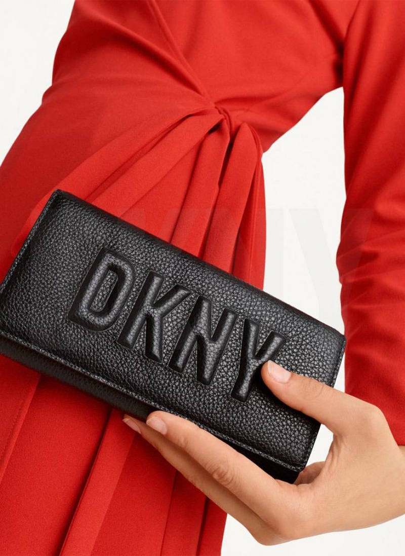 DKNY Continental Raised Logo Women's Wallets Black | Ireland_D0958