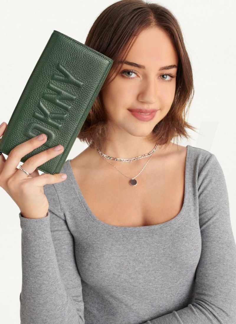 DKNY Continental Raised Logo Women's Wallets Green | Ireland_D0402