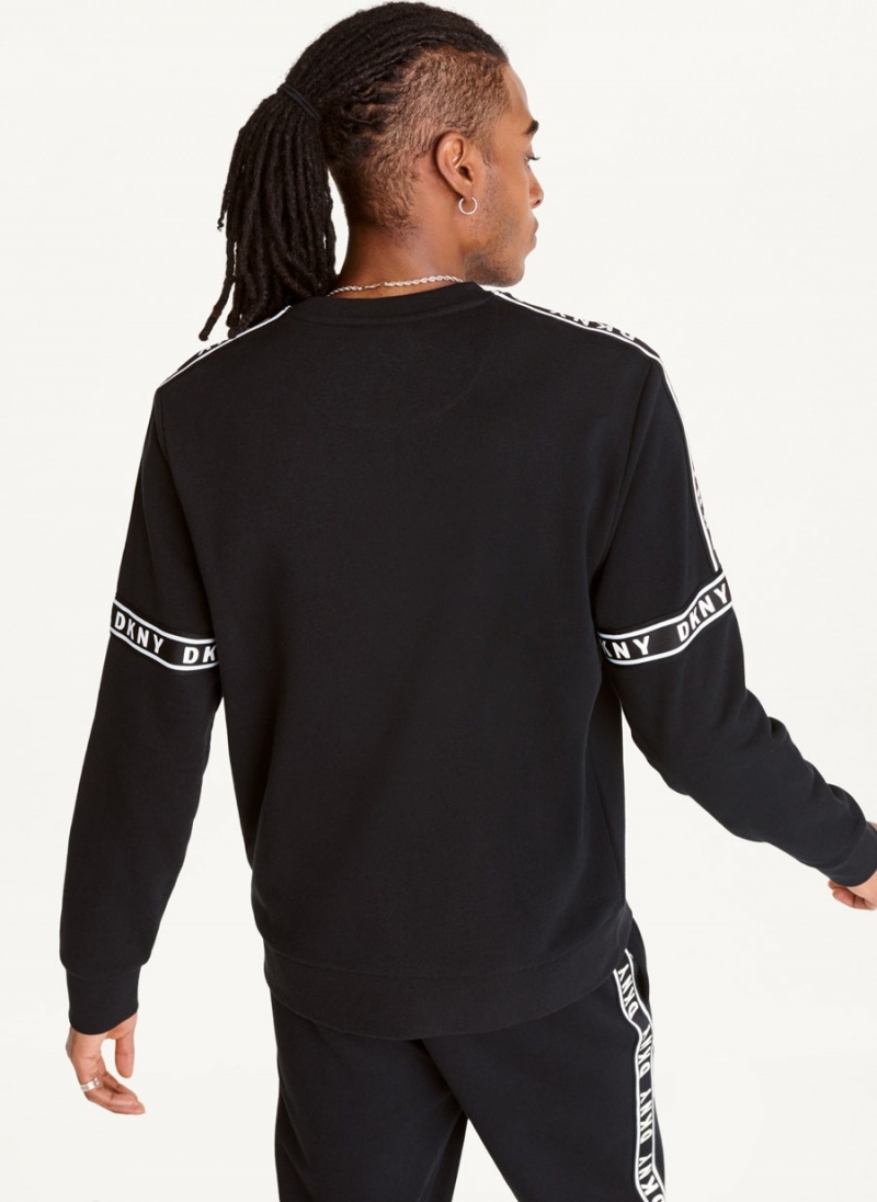 DKNY Cotton French Terry Hockey Crewneck Men's Sweatshirts Black | Ireland_D0403