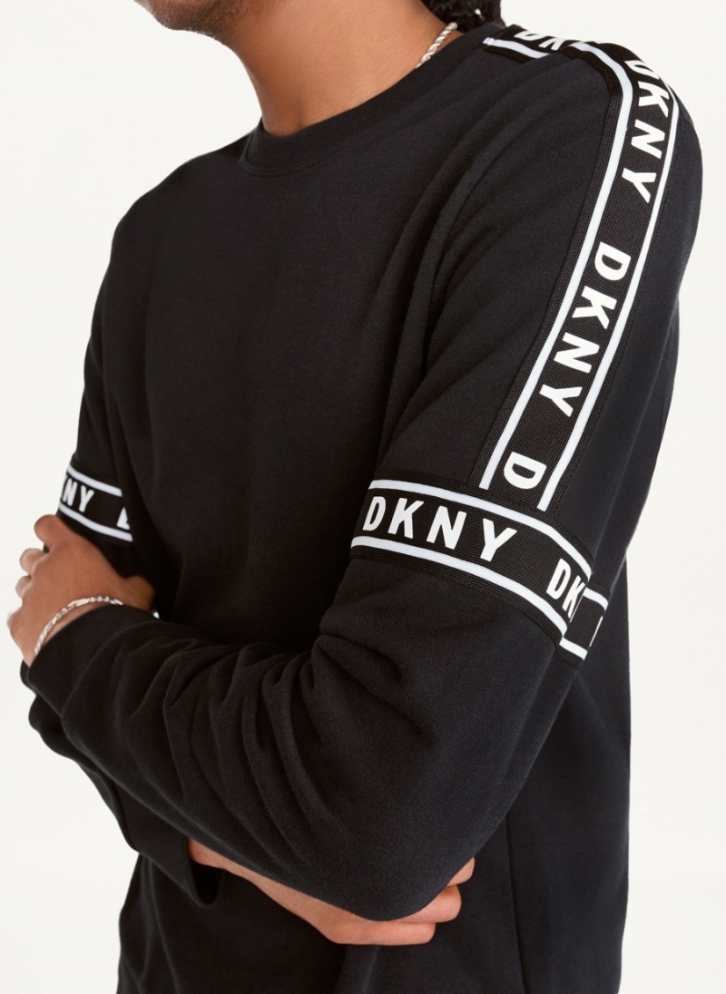 DKNY Cotton French Terry Hockey Crewneck Men's Sweatshirts Black | Ireland_D0403