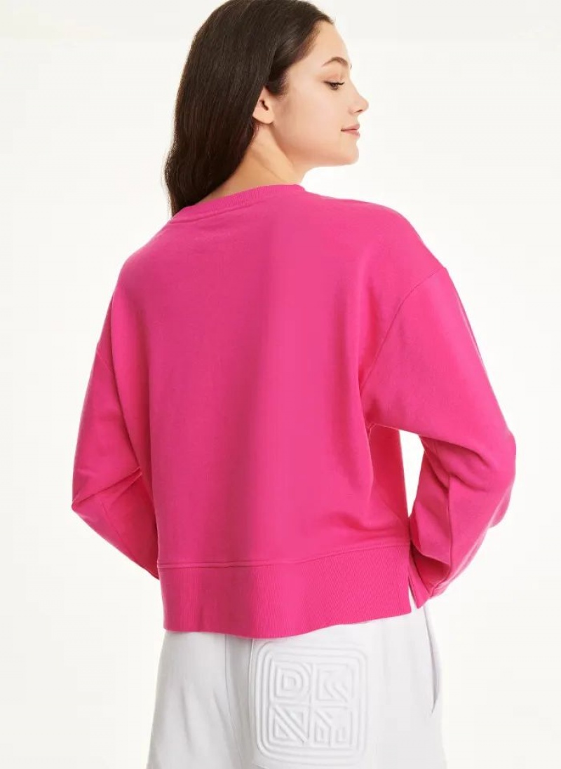 DKNY Cotton Jersey Crew With Logo Embossing Women's Sweatshirts Pink | Ireland_D0876