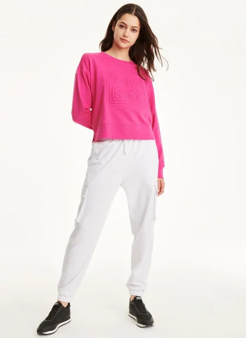 DKNY Cotton Jersey Crew With Logo Embossing Women's Sweatshirts Pink | Ireland_D0876