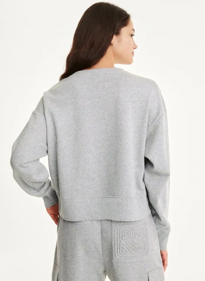 DKNY Cotton Jersey Crew With Logo Embossing Women's Sweatshirts Grey | Ireland_D1213