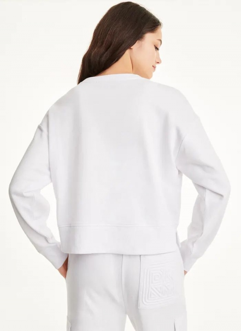 DKNY Cotton Jersey Crew With Logo Embossing Women's Sweatshirts White | Ireland_D1258