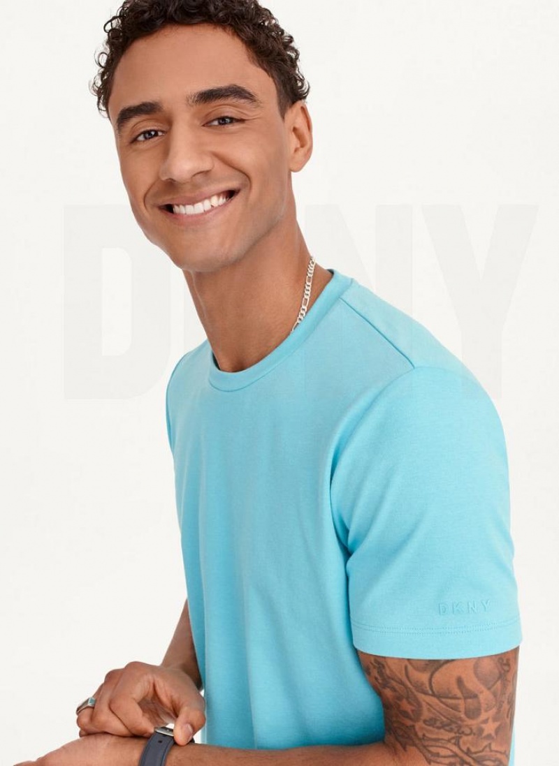 DKNY Cotton Poly Pique Men's T Shirts Turquoise | Ireland_D0863