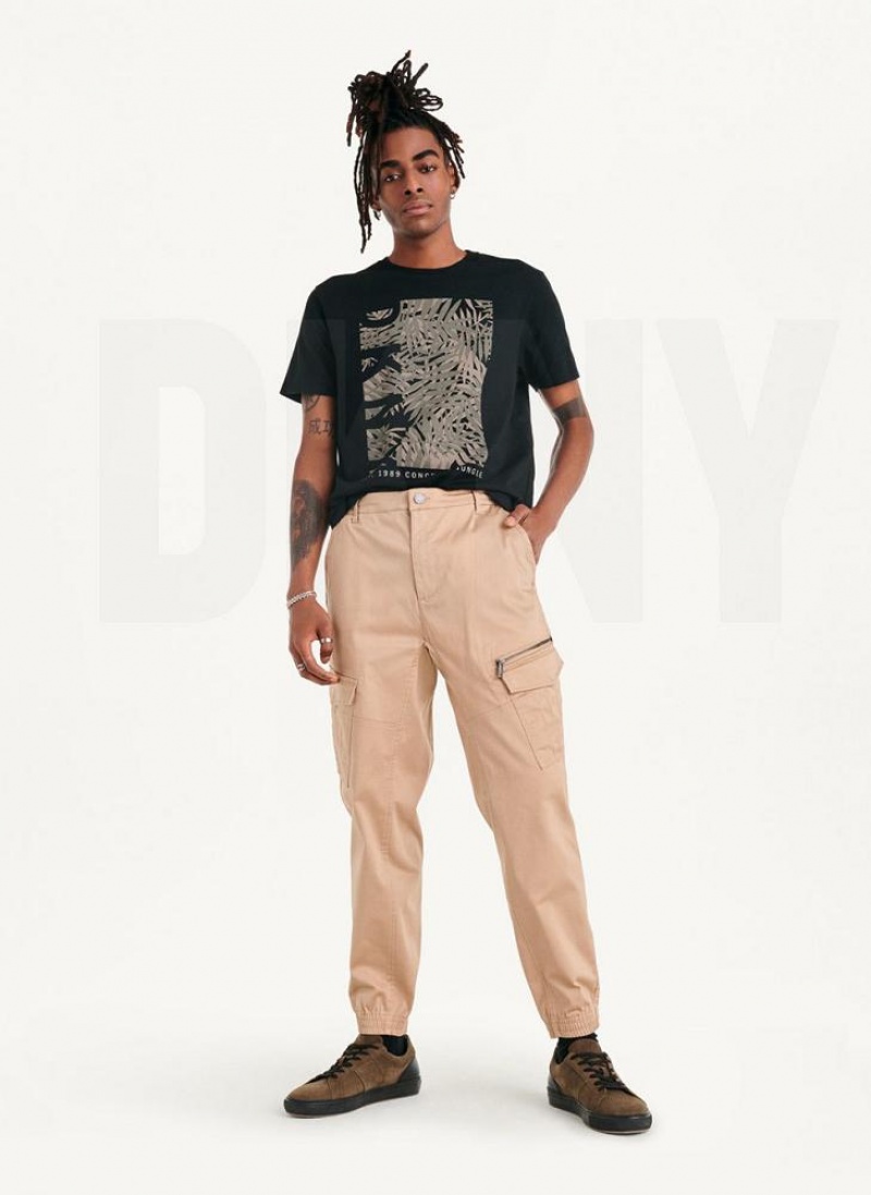 DKNY Cotton Sateen Men's Joggers Khaki | Ireland_D1669