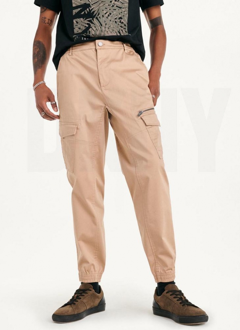 DKNY Cotton Sateen Men's Joggers Khaki | Ireland_D1669