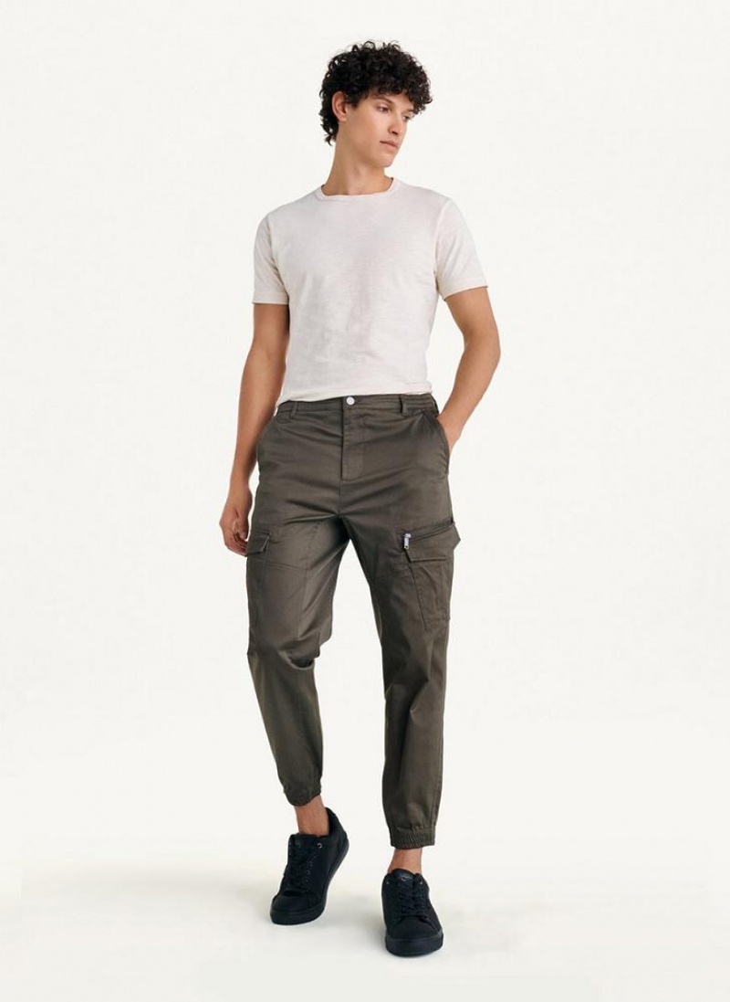 DKNY Cotton Sateen Men's Joggers Olive | Ireland_D1322