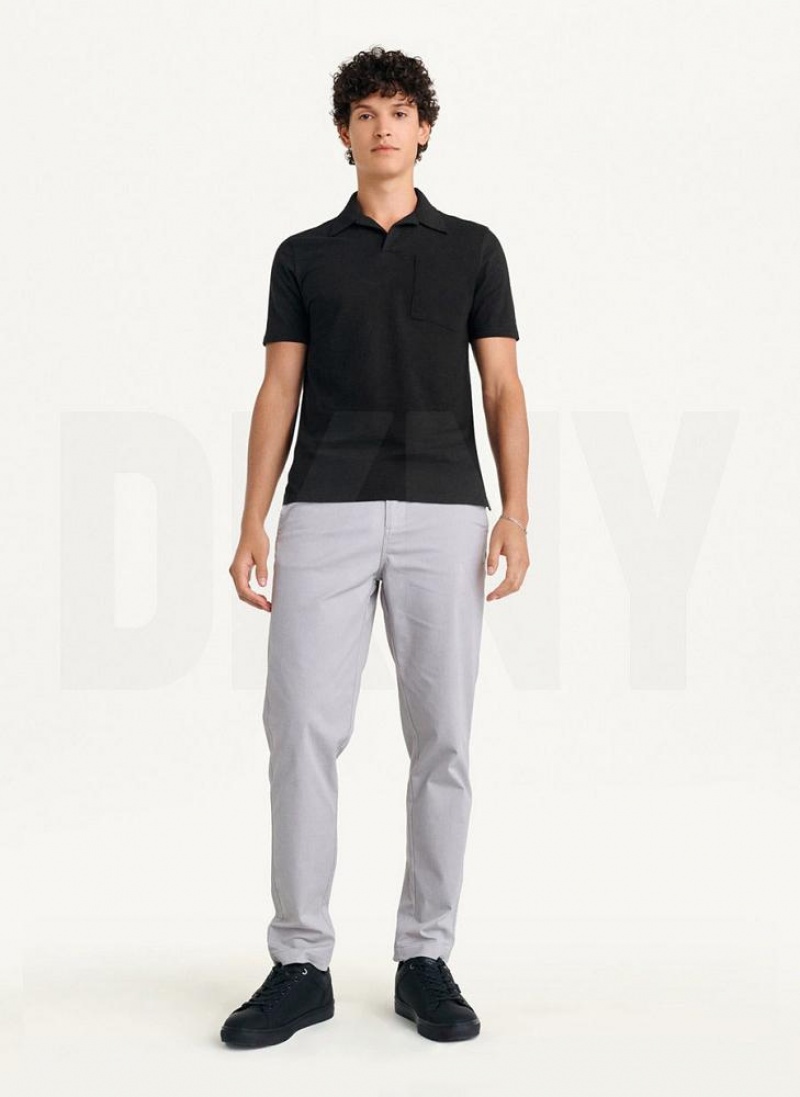 DKNY Cotton Slub Jersey Single Breast Men's Polo Shirts Black | Ireland_D1271