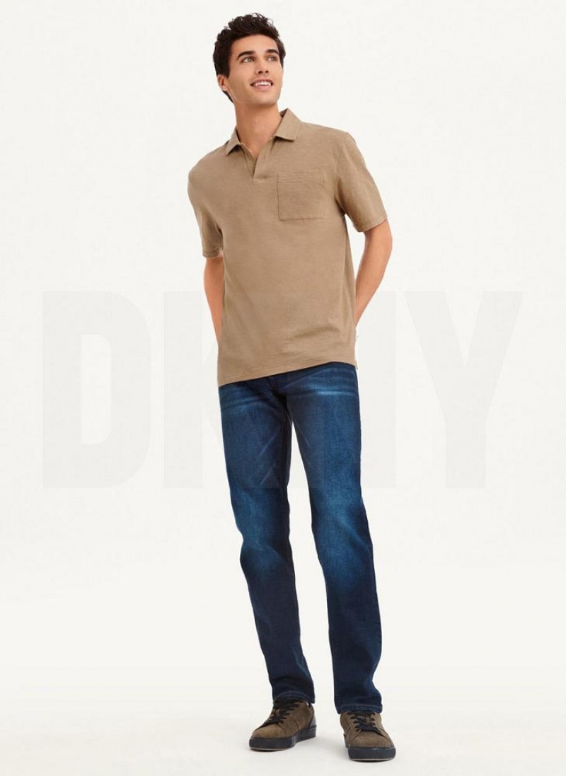 DKNY Cotton Slub Jersey Single Breast Men's Polo Shirts Grey Brown | Ireland_D1209