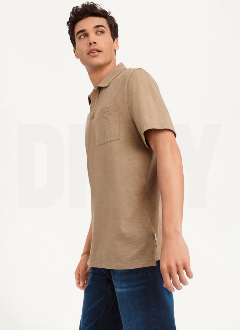 DKNY Cotton Slub Jersey Single Breast Men's Polo Shirts Grey Brown | Ireland_D1209