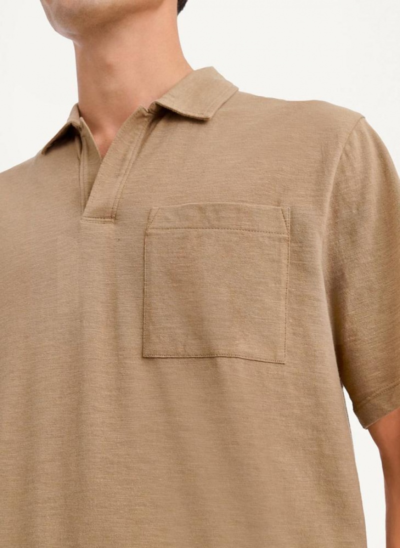 DKNY Cotton Slub Jersey Single Breast Men's Polo Shirts Grey Brown | Ireland_D1209