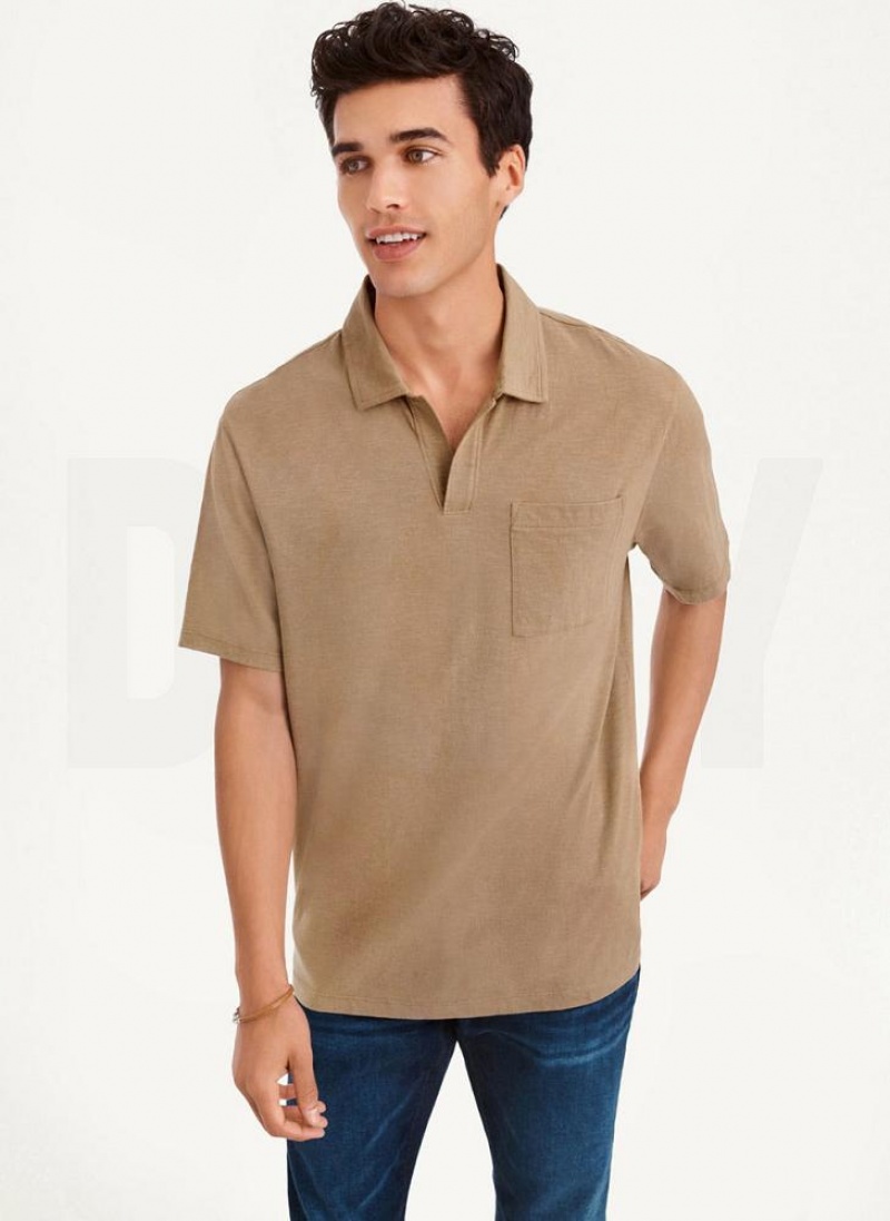 DKNY Cotton Slub Jersey Single Breast Men\'s Polo Shirts Grey Brown | Ireland_D1209