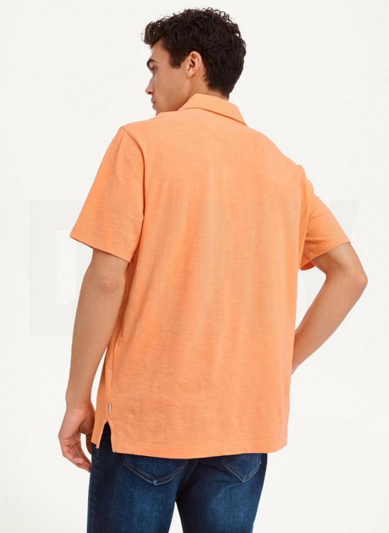 DKNY Cotton Slub Jersey Single Breast Men's Polo Shirts Orange | Ireland_D0150