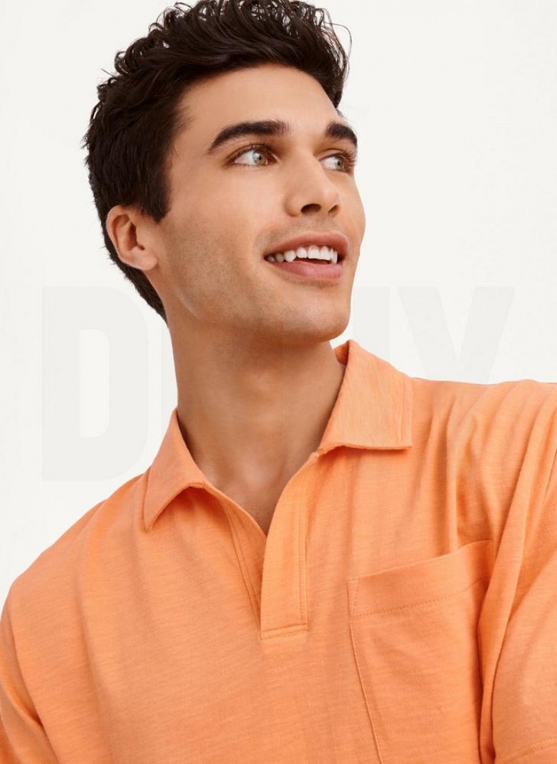 DKNY Cotton Slub Jersey Single Breast Men's Polo Shirts Orange | Ireland_D0150