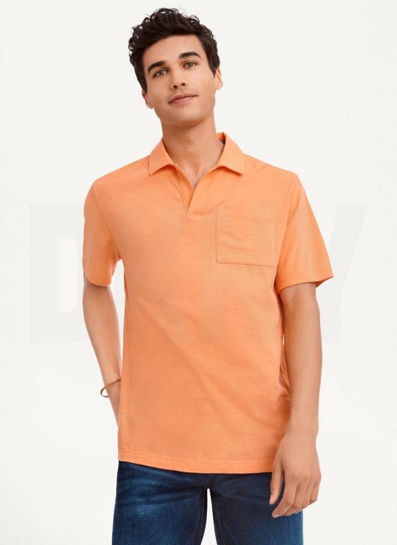 DKNY Cotton Slub Jersey Single Breast Men's Polo Shirts Orange | Ireland_D0150