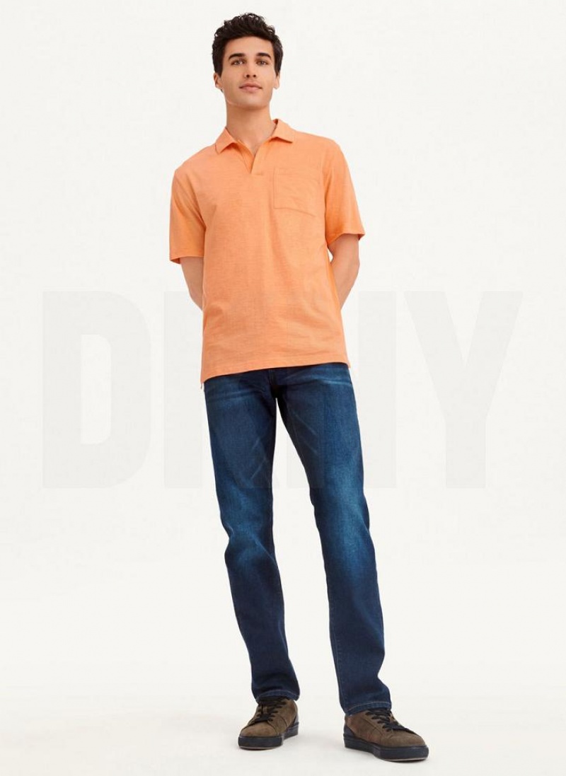 DKNY Cotton Slub Jersey Single Breast Men\'s Polo Shirts Orange | Ireland_D0150