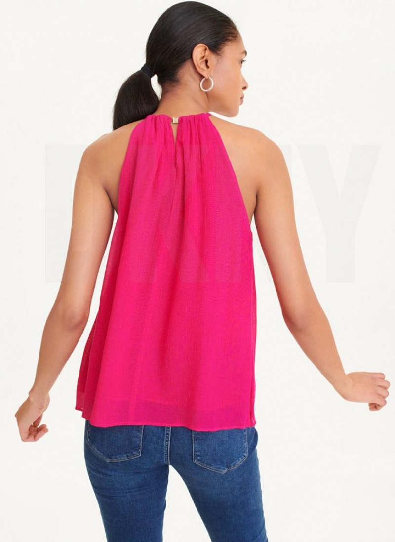 DKNY Crinkle Rayon Crossover Blouse Women's Tank Top Pink | Ireland_D0927