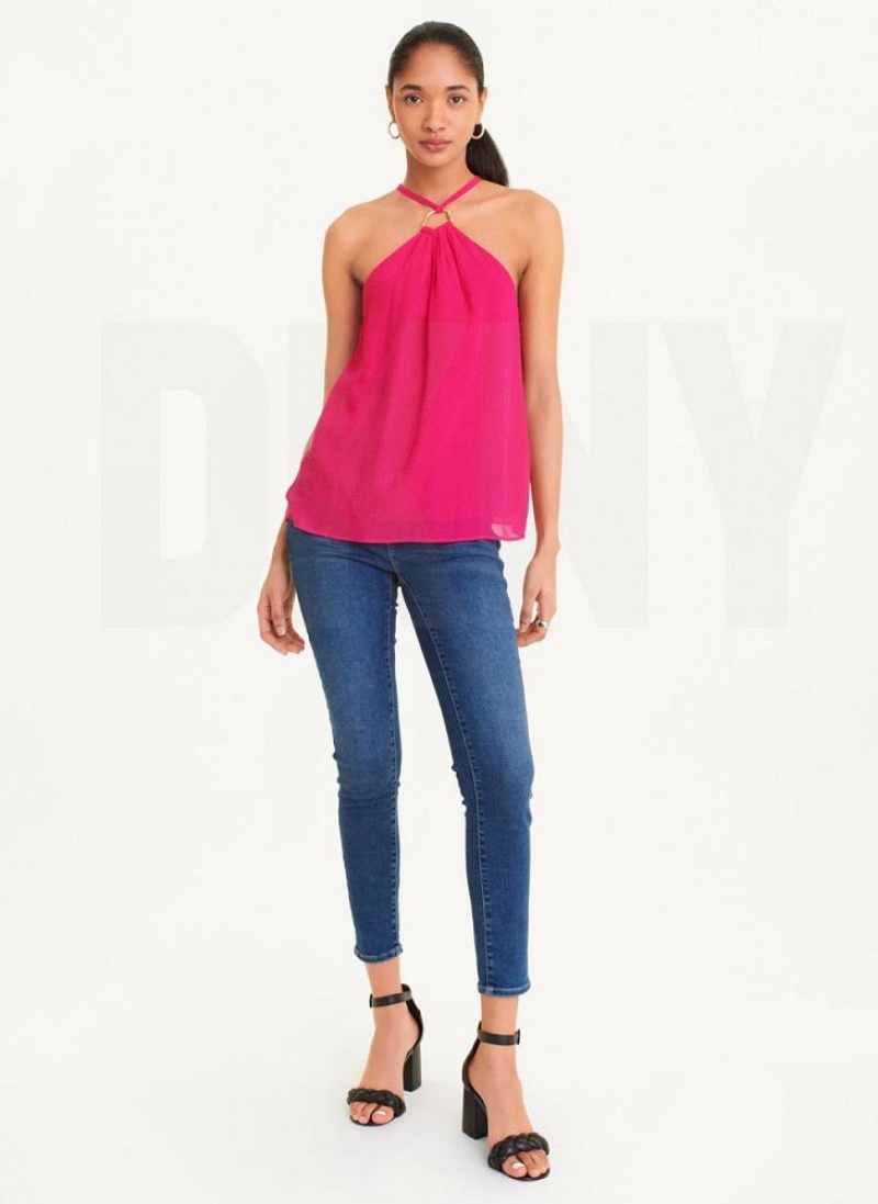 DKNY Crinkle Rayon Crossover Blouse Women's Tank Top Pink | Ireland_D0927