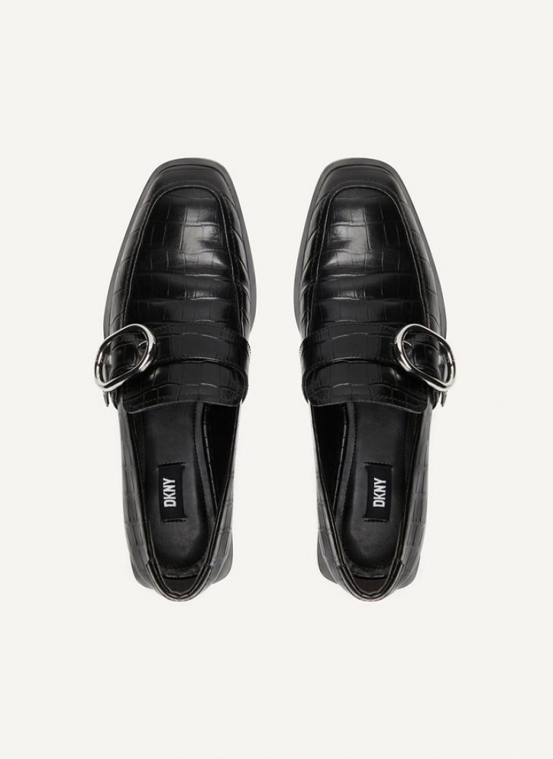 DKNY Croco Buckle Women's Loafers Black | Ireland_D0970