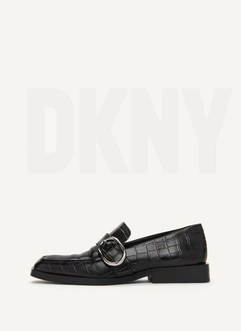 DKNY Croco Buckle Women\'s Loafers Black | Ireland_D0970