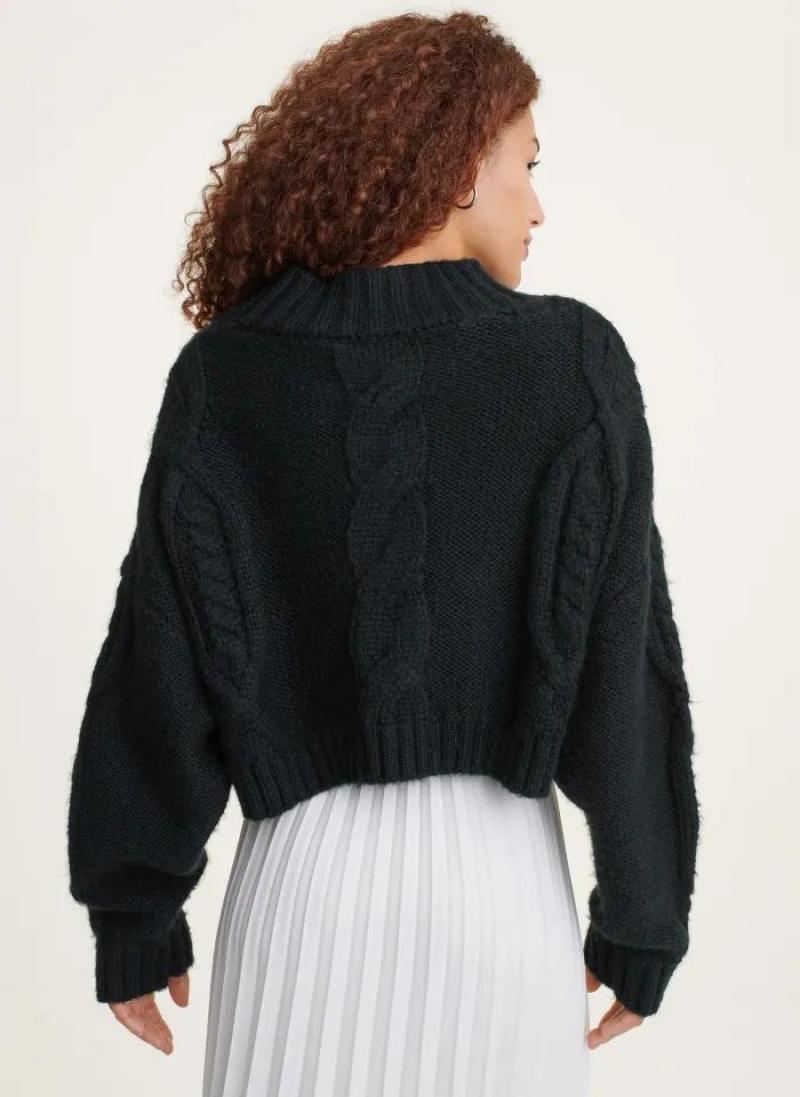 DKNY Cropped Cable Women's Sweaters Black | Ireland_D1159