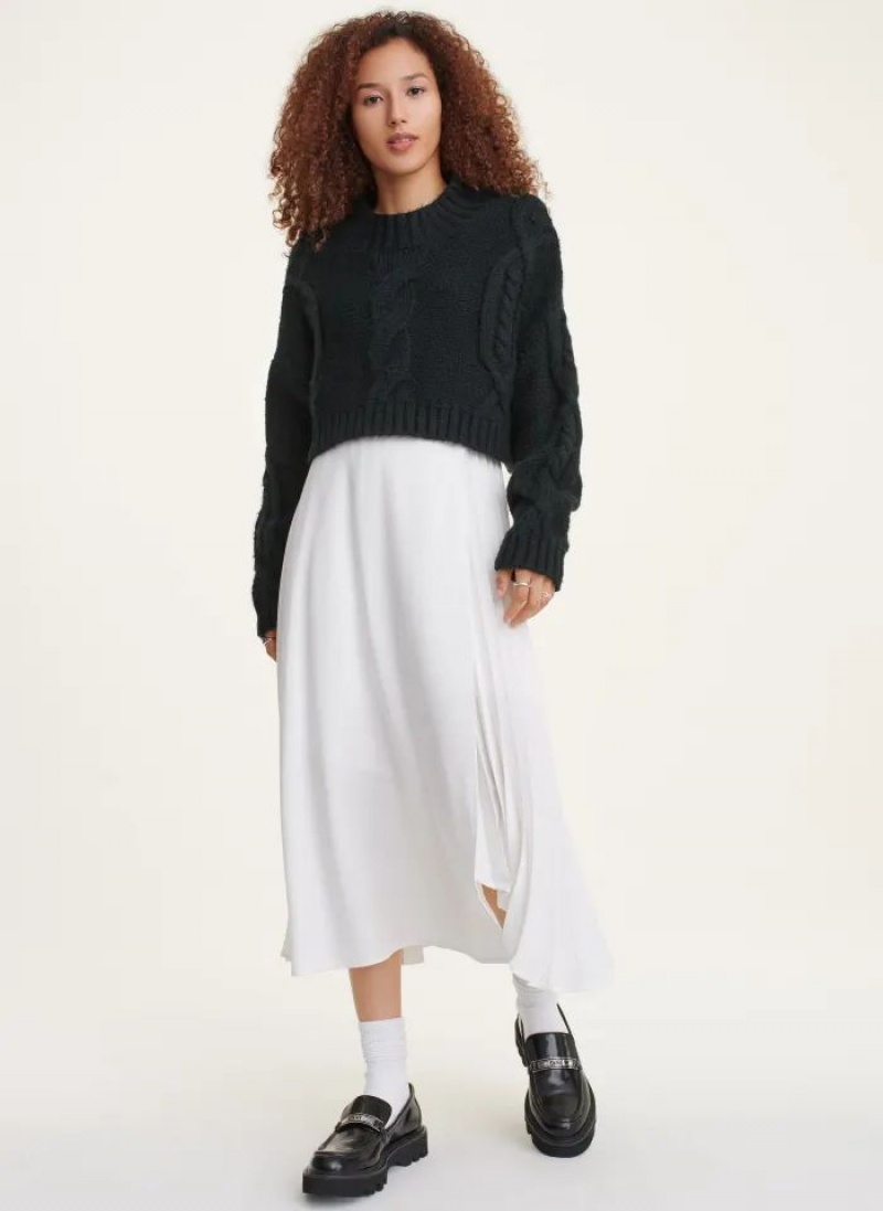 DKNY Cropped Cable Women's Sweaters Black | Ireland_D1159