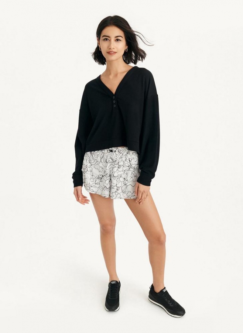 DKNY Cropped Henley Lounge Pullover Women's Sweatshirts Black | Ireland_D1406