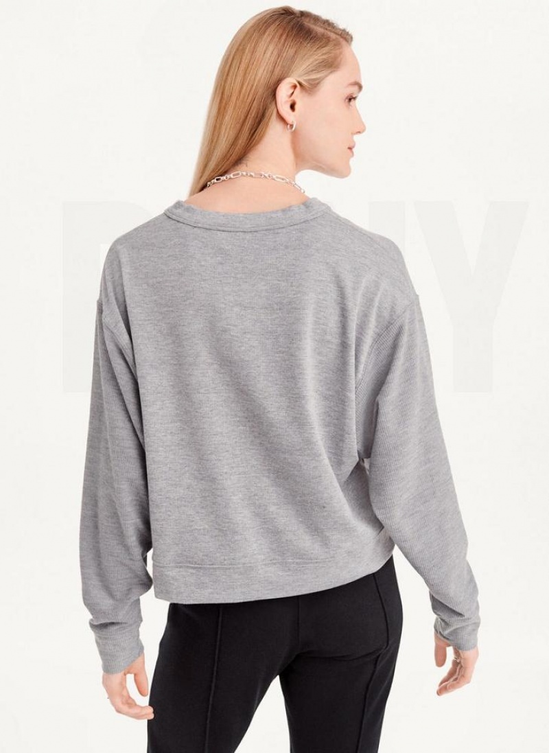 DKNY Cropped Henley Lounge Pullover Women's Sweatshirts Grey | Ireland_D1591