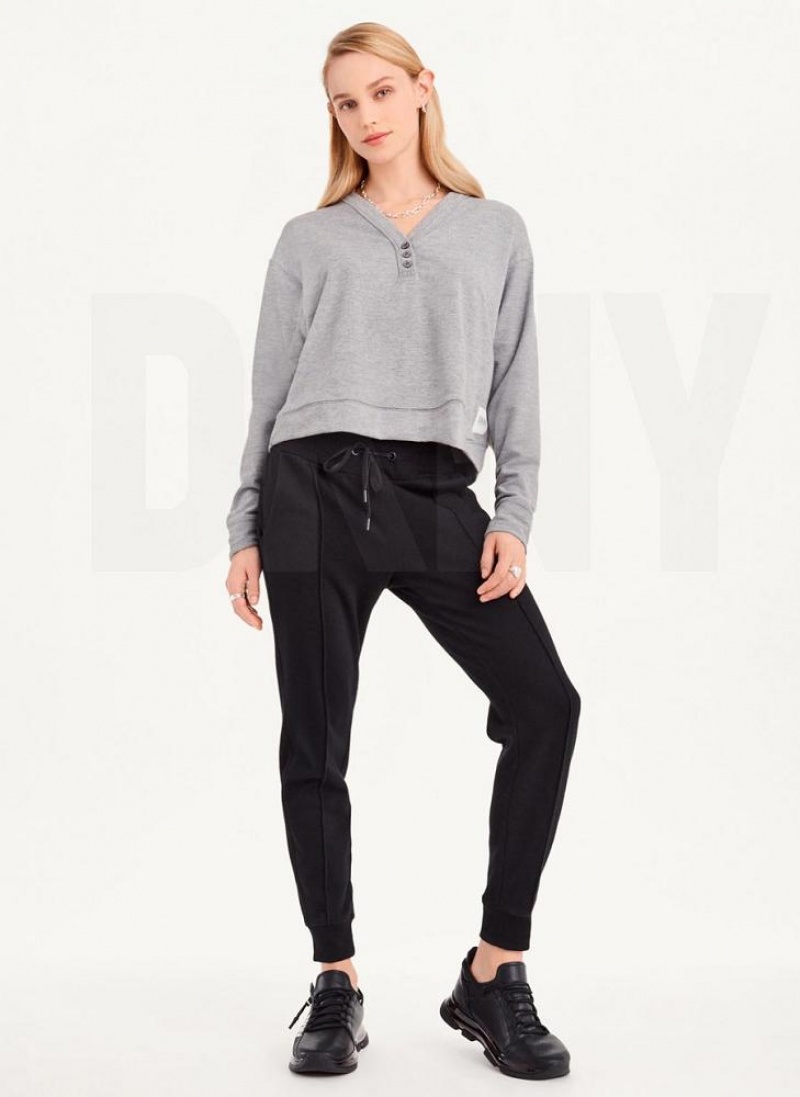 DKNY Cropped Henley Lounge Pullover Women's Sweatshirts Grey | Ireland_D1591