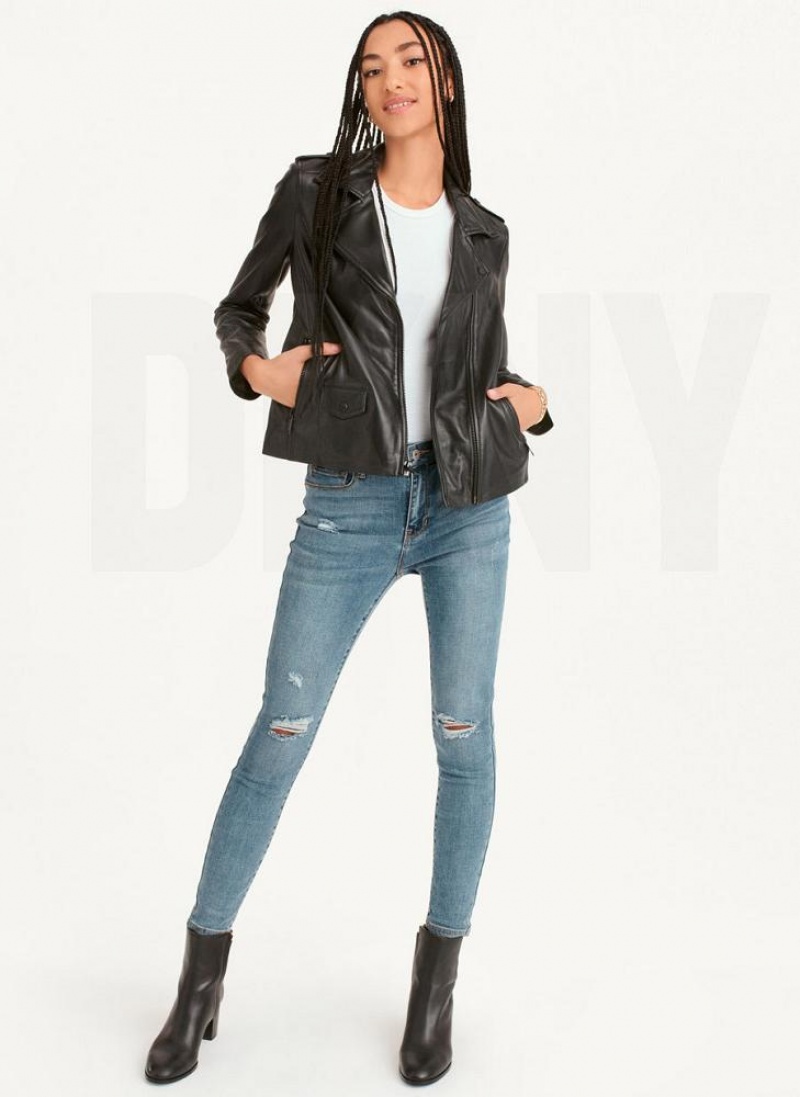 DKNY Cropped Leather Women's Jackets Black | Ireland_D1717