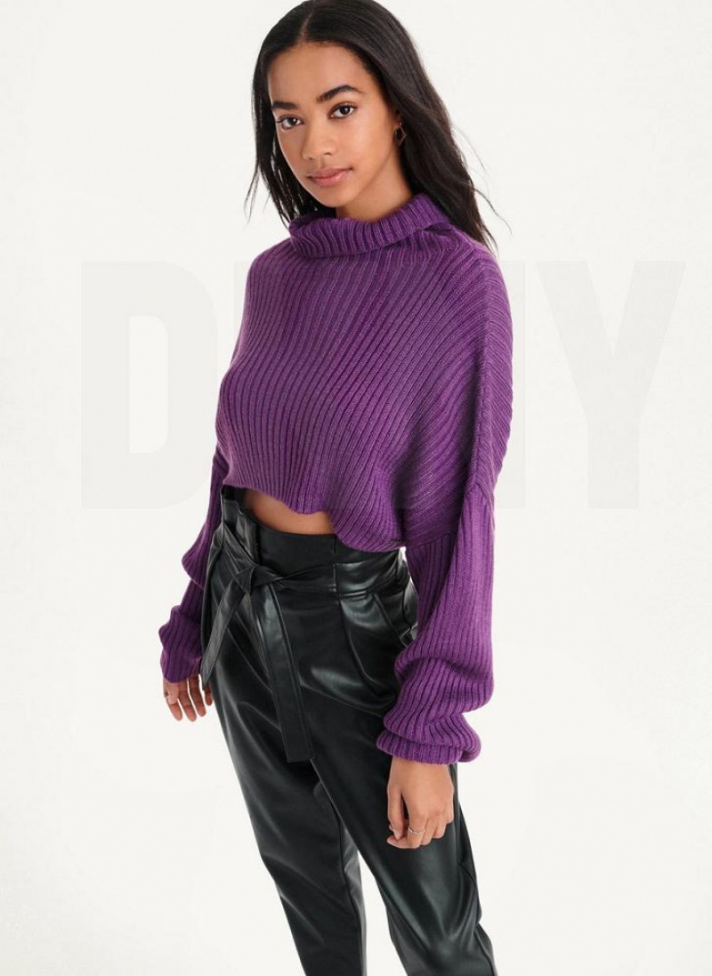 DKNY Cropped Turtleneck Women's Sweaters Purple | Ireland_D0168